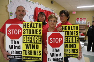 (L to R) Pete Dehaan, Wendy Veldman, Deb Murphy and Anne Fairfield were just a few of the hundreds of residents who came out to the West Lincoln Glanbrook Wind Action Group information evening held last Thursday at Smithville Covenant Christian School.