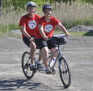Kathy Smith and her son Carter rode tandem while they participated in Evan’s Ride for Autism on Sunday morning in Smithville.