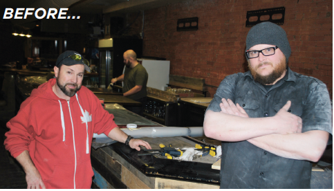 Co-owner Mark Wood, left, and Matt Russo took a break from reconfiguring the bar area about three weeks ago.